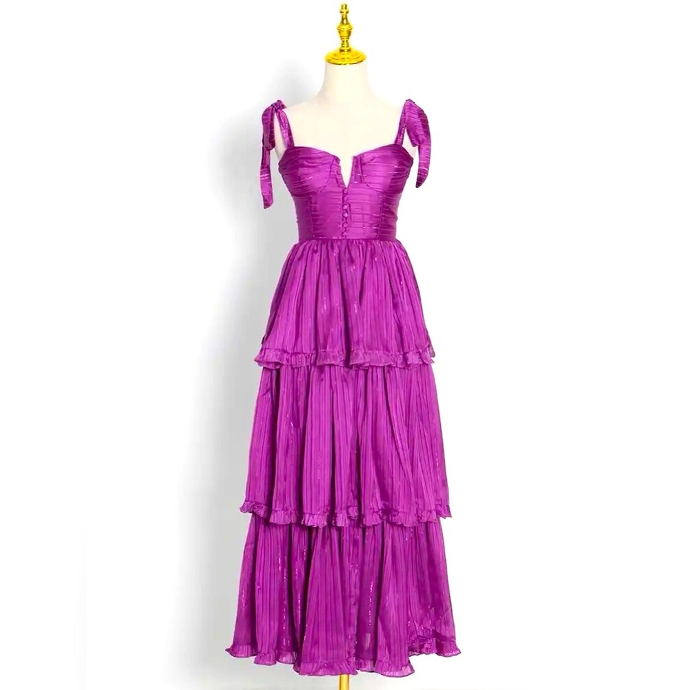 Boutique Silk Flounced Maxi Dress, Purple, Size Small, Never Worn!​